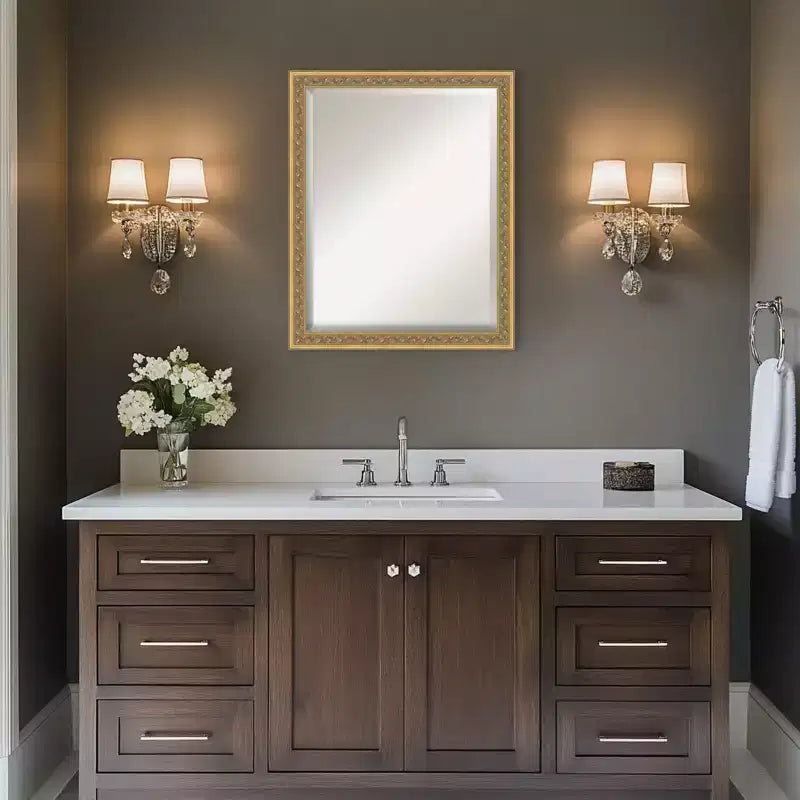 Specchio da Parete per Bagno Carter Dark Gold con Cornice in Legno Smussato