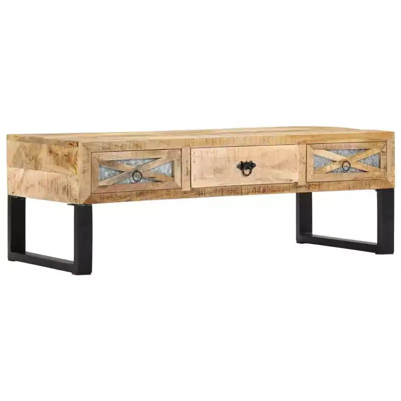 Tavolino rettangolare con piano in legno di mango e struttura in acciaio