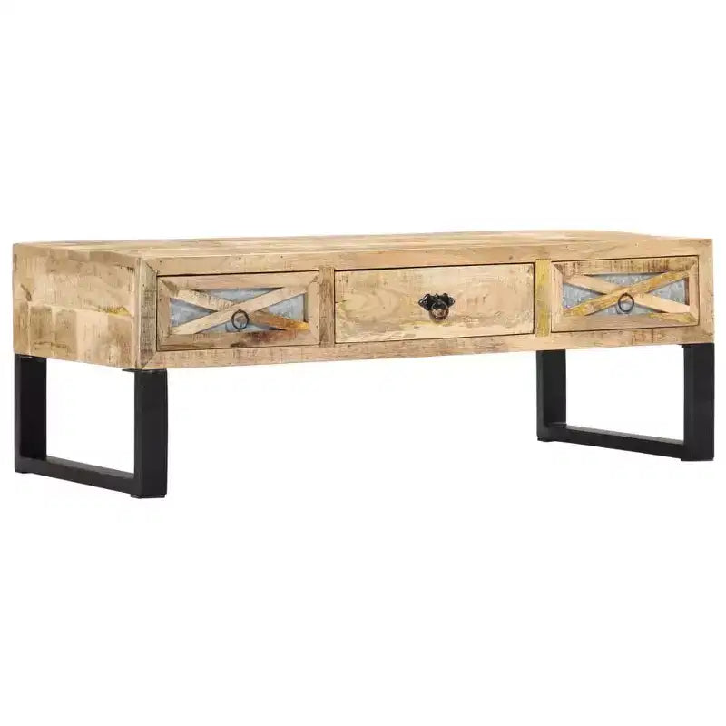 Tavolino rettangolare con piano in legno di mango e struttura in acciaio