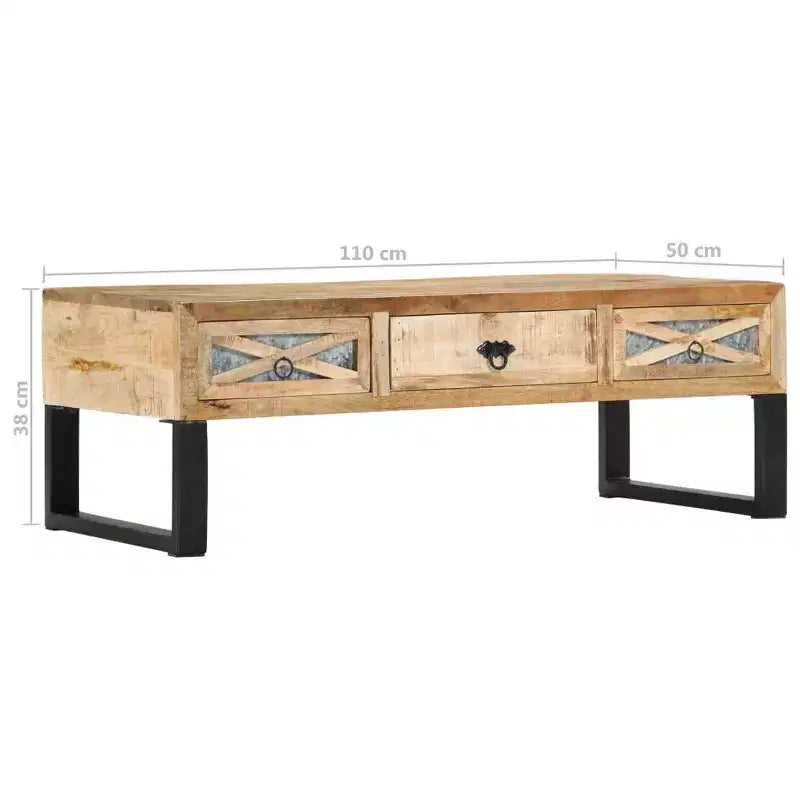 Tavolino rettangolare con piano in legno di mango e struttura in acciaio