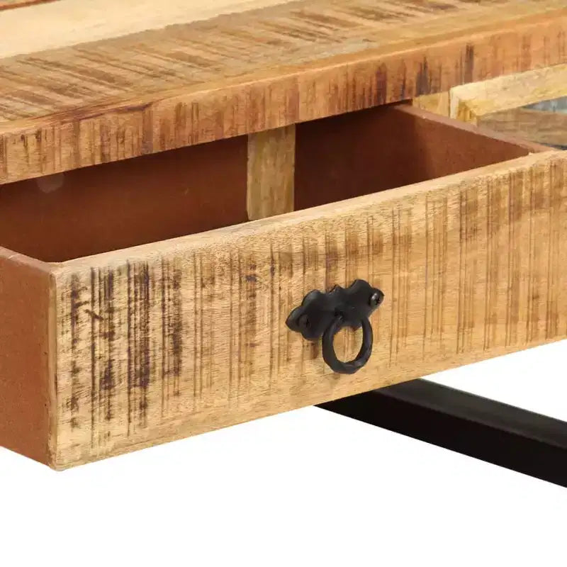 Tavolino rettangolare con piano in legno di mango e struttura in acciaio