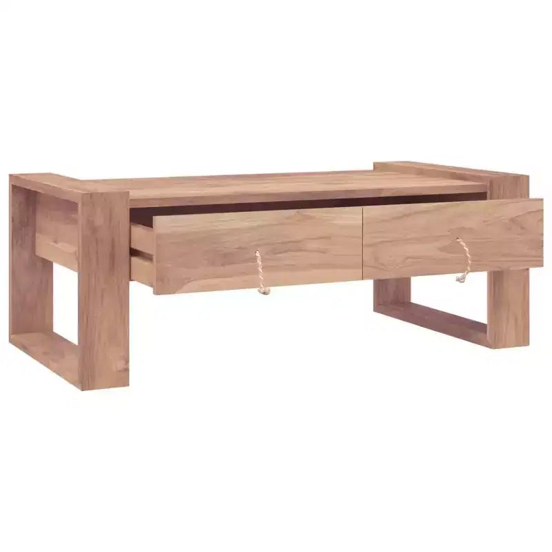 Tavolino da Caffè Rettangolare in Legno di Teak con Due Cassetti