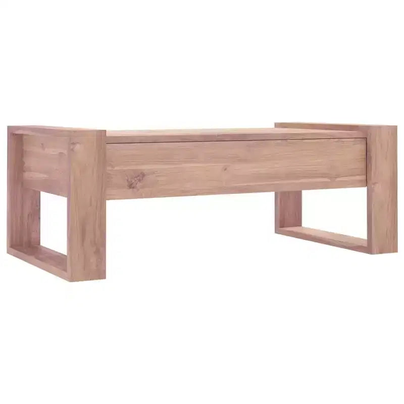 Tavolino da Caffè Rettangolare in Legno di Teak con Due Cassetti