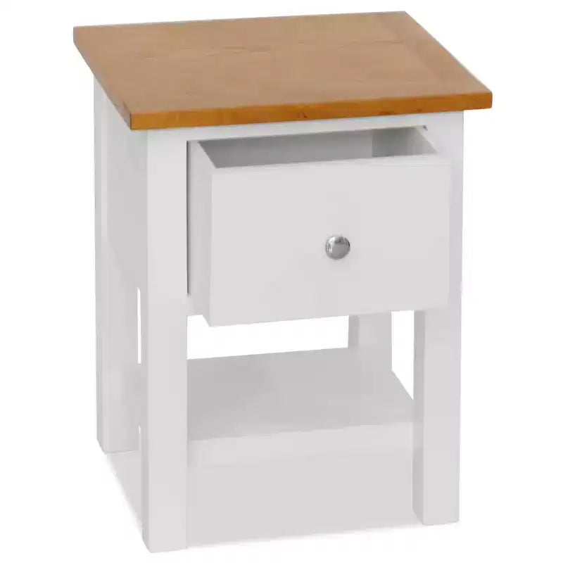 Set di 2 comodini con piano in legno di rovere e struttura in legno di pino - Bianco e marrone