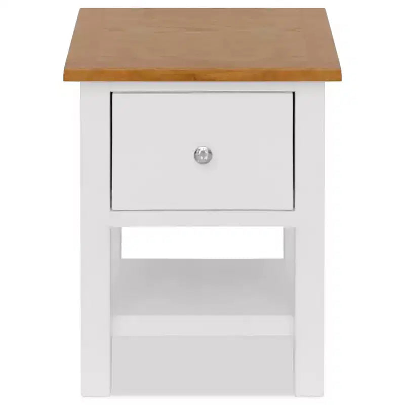 Set of 2 Nightstands with Oak Wood Top and Pinewood Frame – White and Brown