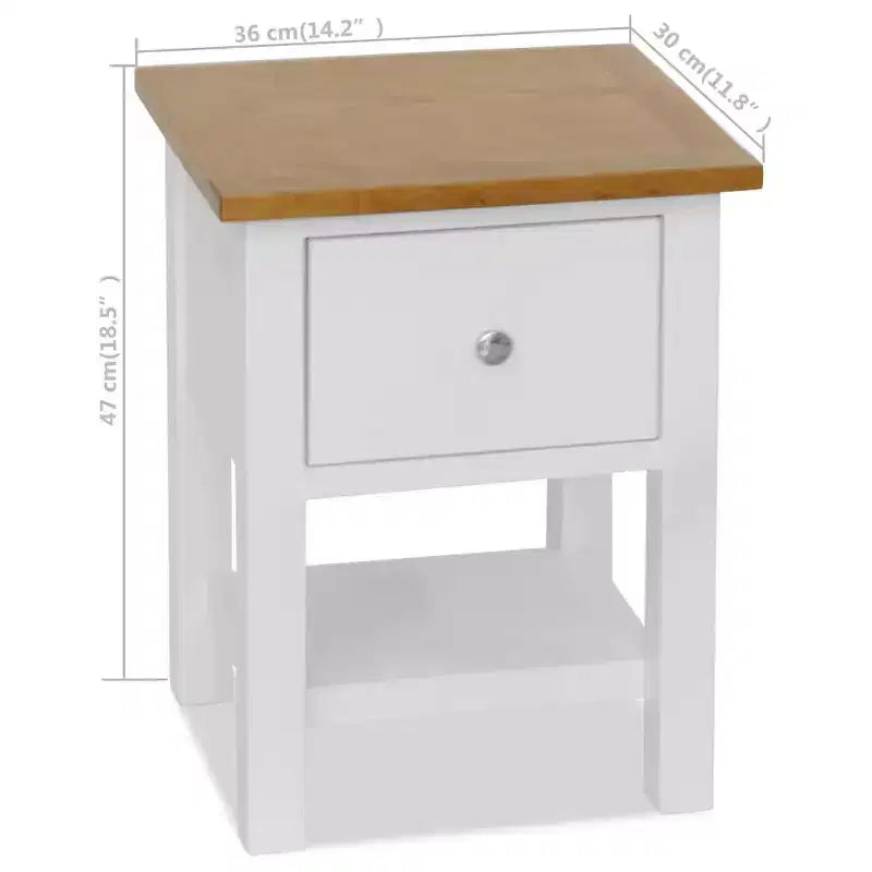 Set di 2 comodini con piano in legno di rovere e struttura in legno di pino - Bianco e marrone