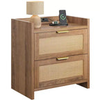 GALAXHERO Rattan Nightstands, Night Stand with Charging Station Boho Bed Side Table with 2 Drawers, End Tables Bedroom, Living Room
