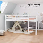 Letto a soppalco basso singolo con ringhiera e scaletta, bianco