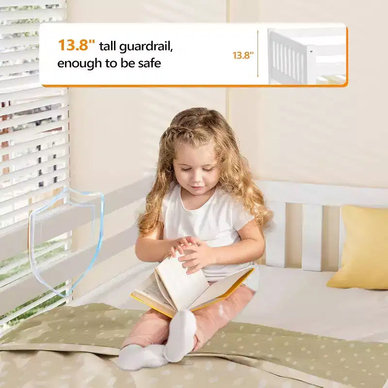 Twin Low Loft Bed with Guardrail and Ladder, White