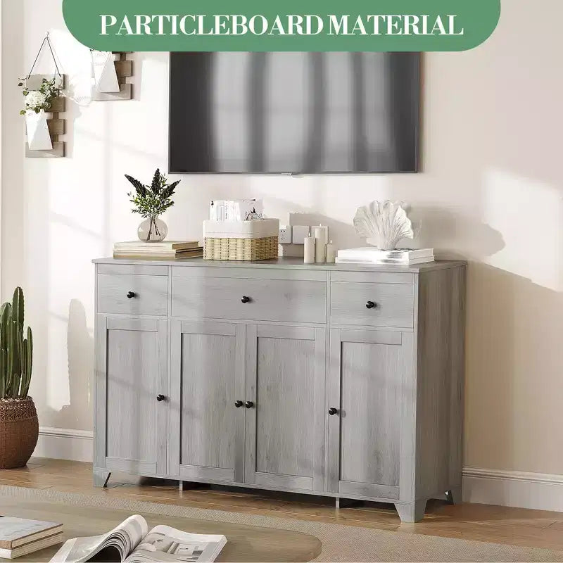 Madia credenza da 55 pollici con 3 cassetti, 4 ante e ripiani regolabili