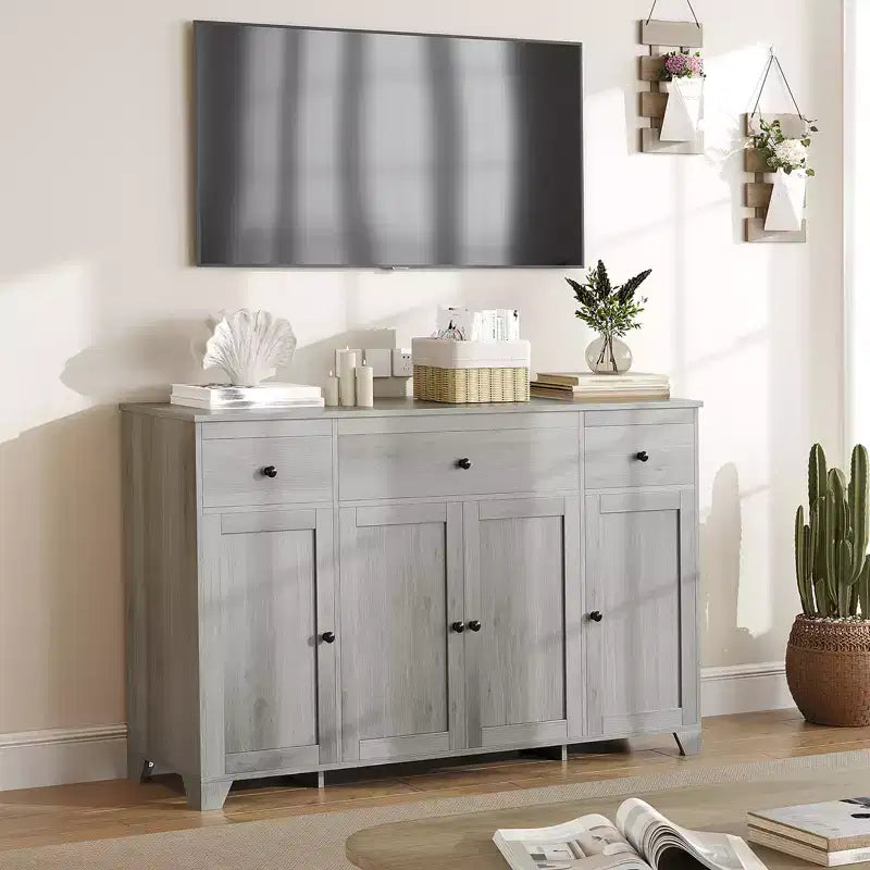 Madia credenza da 55 pollici con 3 cassetti, 4 ante e ripiani regolabili