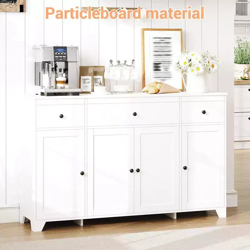 Madia credenza da 55 pollici con 3 cassetti, 4 ante e ripiani regolabili