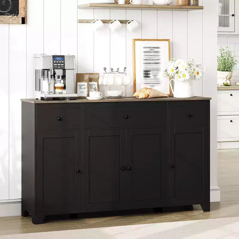 Madia credenza da 55 pollici con 3 cassetti, 4 ante e ripiani regolabili