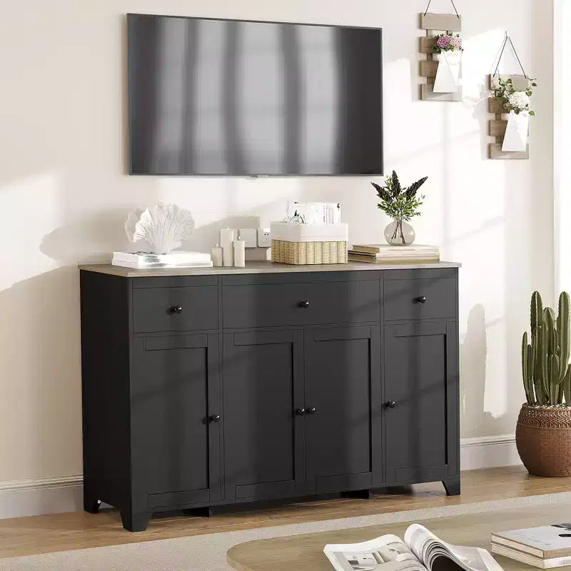Madia credenza da 55 pollici con 3 cassetti, 4 ante e ripiani regolabili