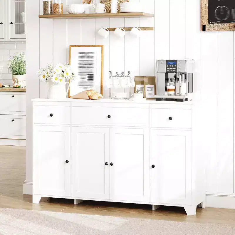55-Inch Sideboard Buffet Cabinet with 3 Drawers, 4 Doors and Adjustable Shelves