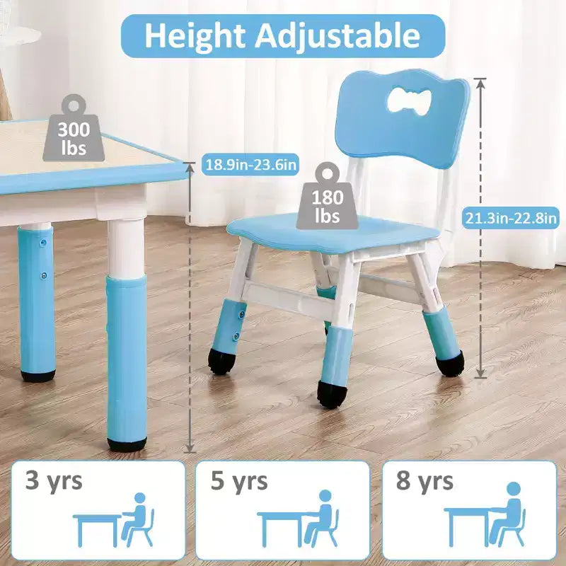Set Tavolo e 4 Sedie per Bambini con Altezza Regolabile