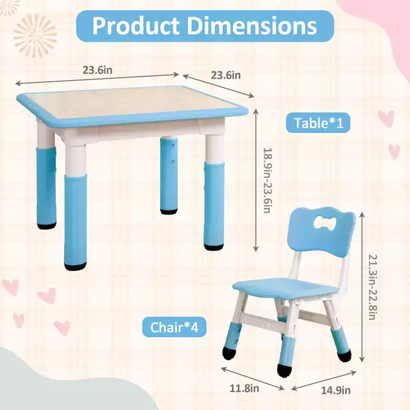 Set Tavolo e 4 Sedie per Bambini con Altezza Regolabile