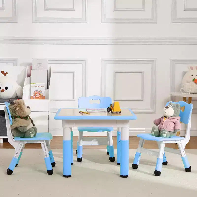 Set Tavolo e 4 Sedie per Bambini con Altezza Regolabile