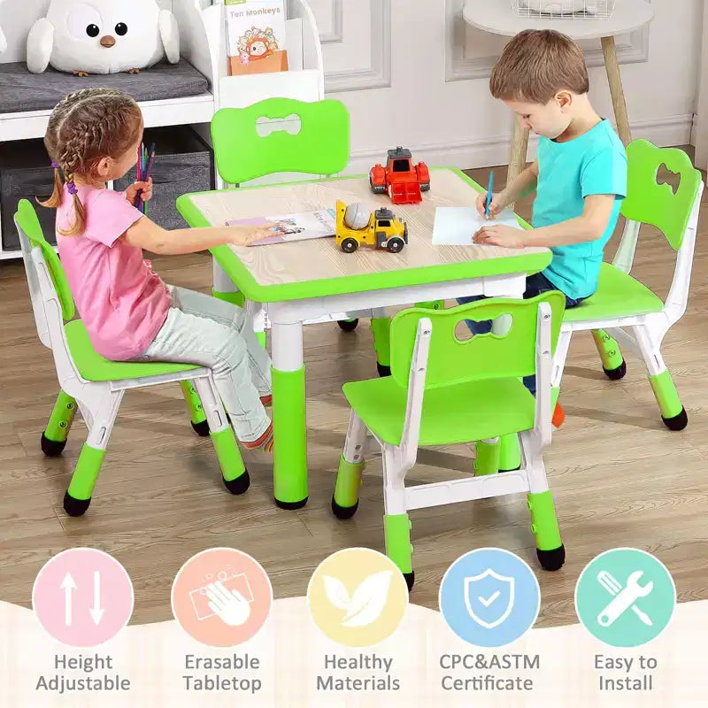 Set Tavolo e 4 Sedie per Bambini con Altezza Regolabile