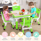 Set Tavolo e 4 Sedie per Bambini con Altezza Regolabile
