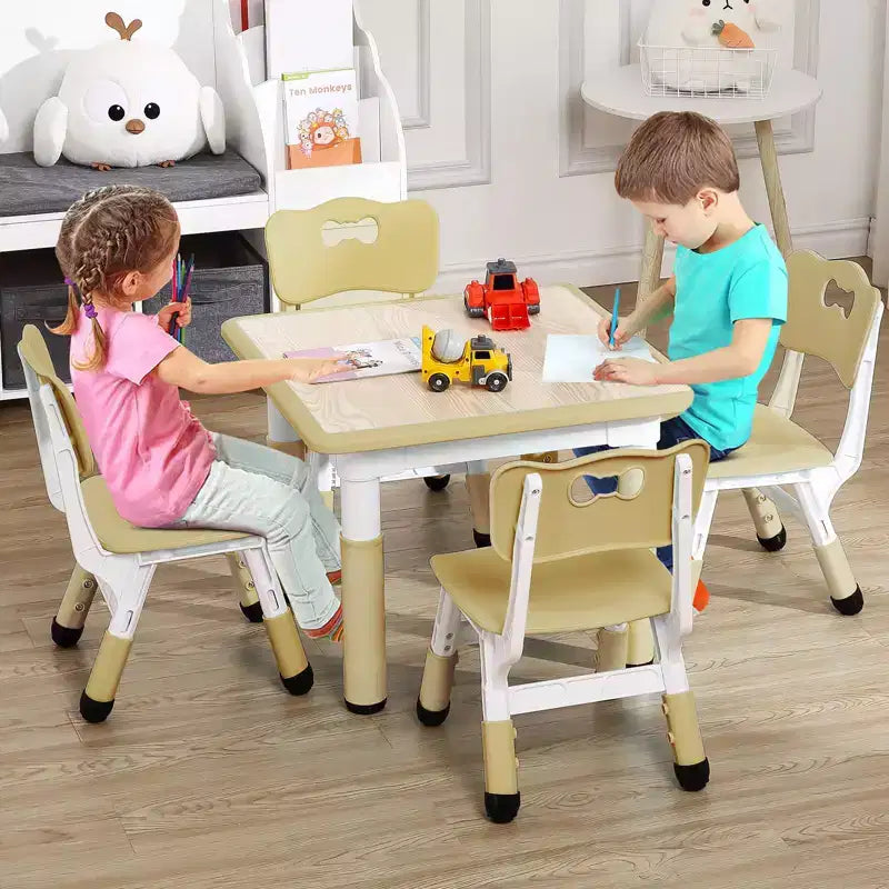 Kids Table and 4 Chair Set with Adjustable Height