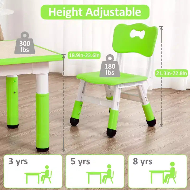 Set Tavolo e 4 Sedie per Bambini con Altezza Regolabile