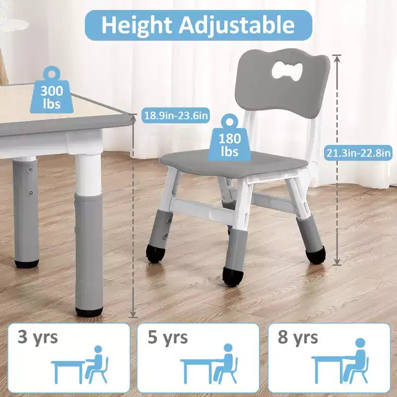 Set Tavolo e 4 Sedie per Bambini con Altezza Regolabile