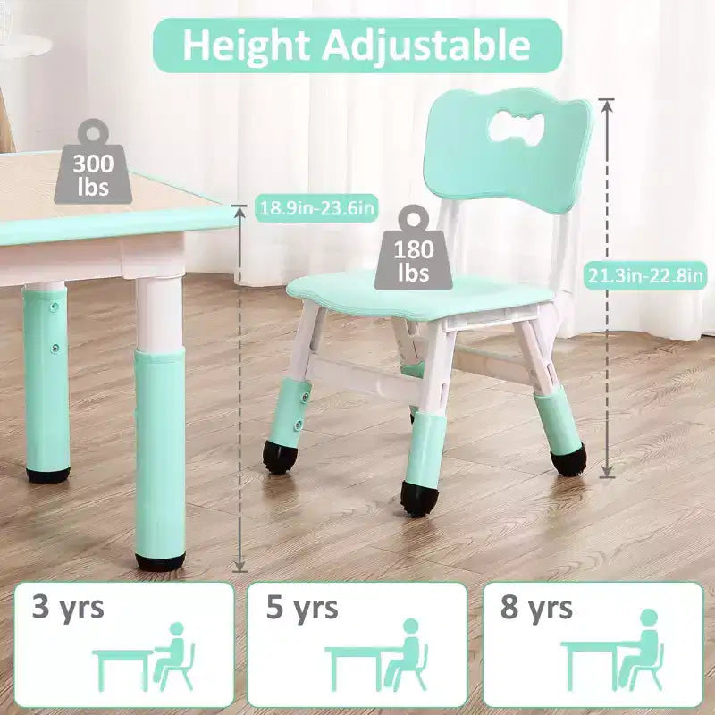 Set Tavolo e 4 Sedie per Bambini con Altezza Regolabile