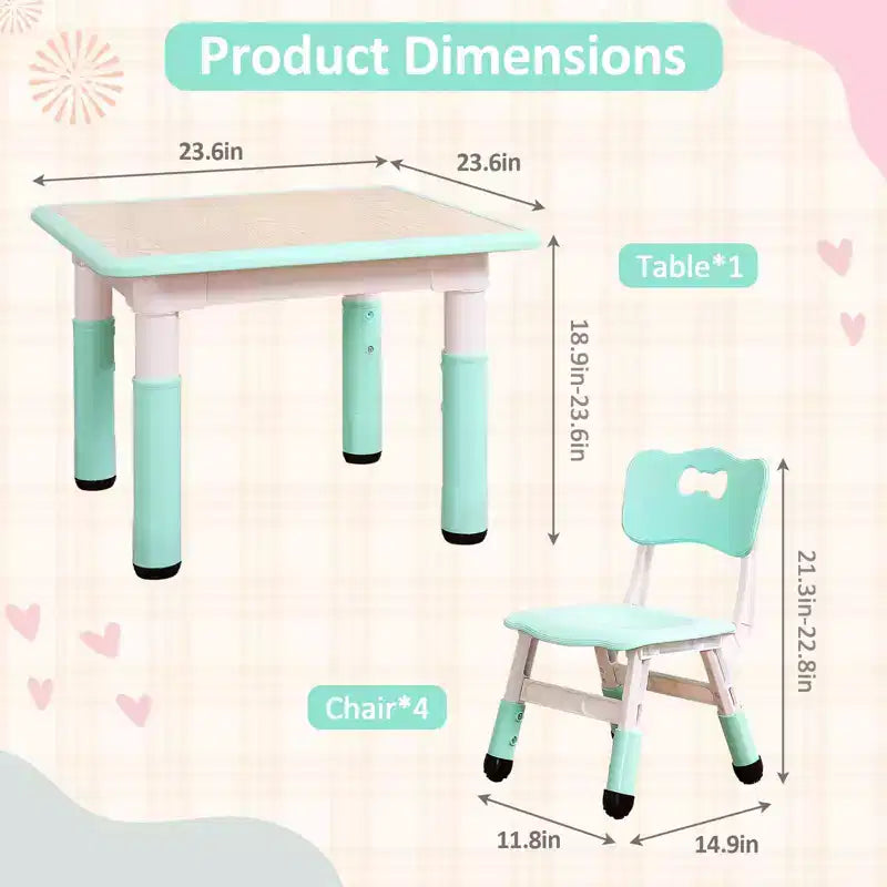 Set Tavolo e 4 Sedie per Bambini con Altezza Regolabile