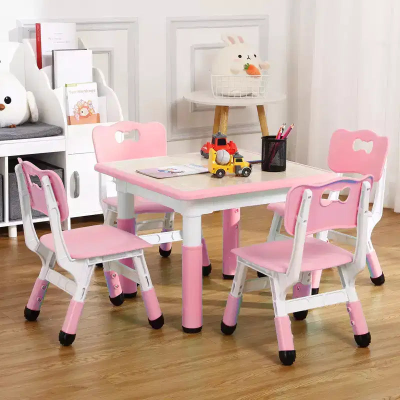 Set Tavolo e 4 Sedie per Bambini con Altezza Regolabile