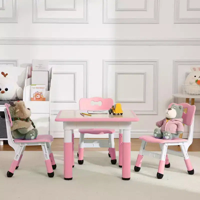 Set Tavolo e 4 Sedie per Bambini con Altezza Regolabile