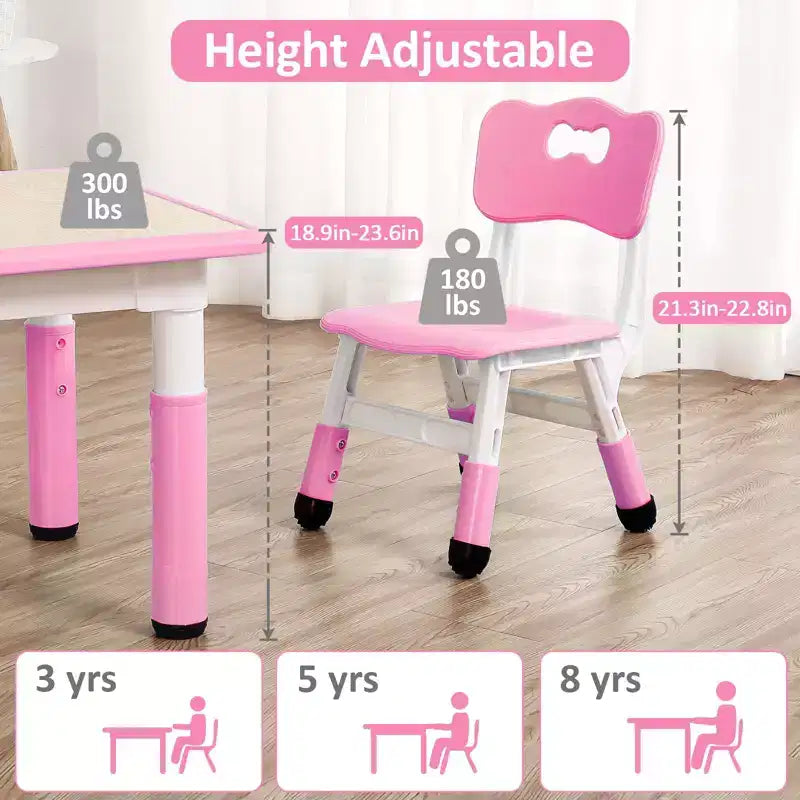 Set Tavolo e 4 Sedie per Bambini con Altezza Regolabile