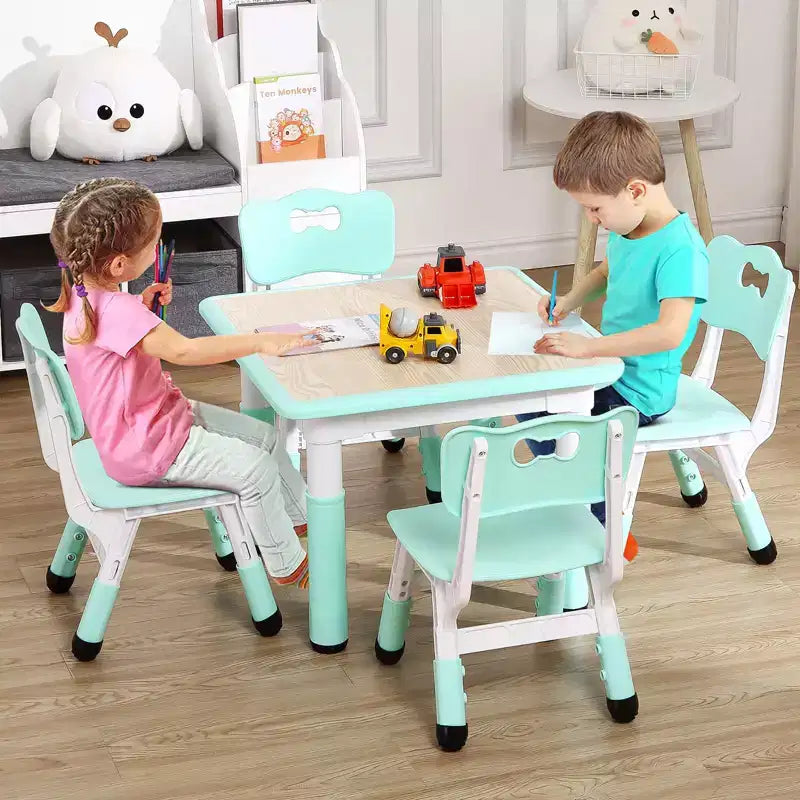 Kids Table and 4 Chair Set with Adjustable Height