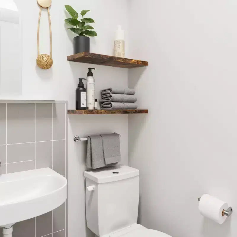 Mensole Galleggianti in Legno, Set da 2 – Mensole da Parete Rustiche per Camera da Letto, Marroni