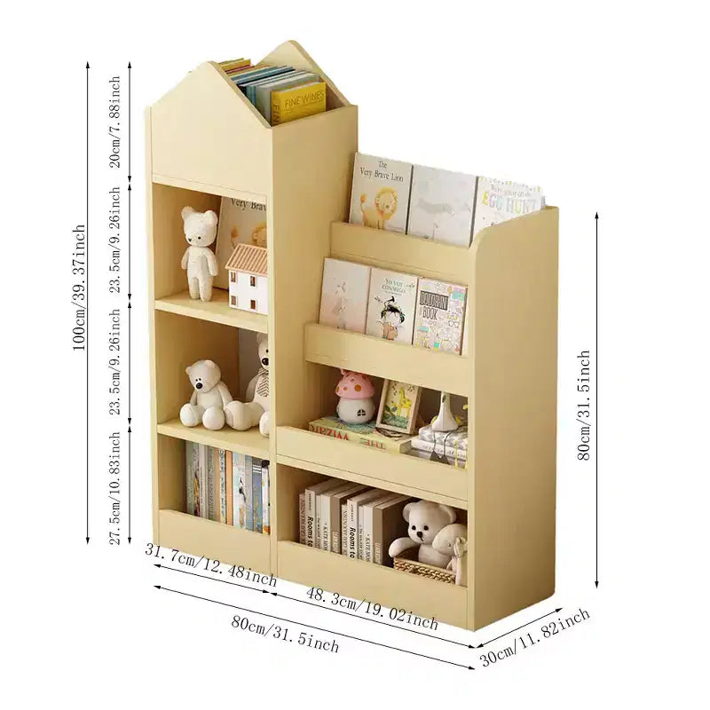 Libreria in Legno per Bambini e Organizer per Giocattoli con Cesti e Scaffali Aperti