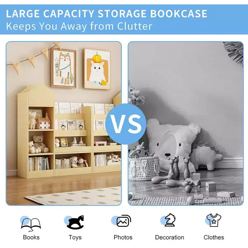 Libreria in Legno per Bambini e Organizer per Giocattoli con Cesti e Scaffali Aperti
