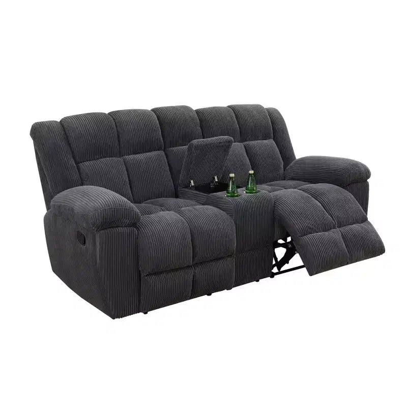 2-Seat Manual Reclining Loveseat with Storage and Cup Holders, Dark Gray Corduroy