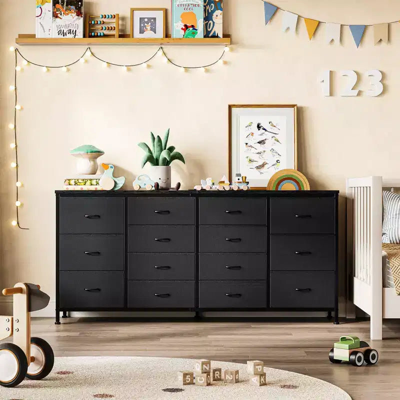 63-Inch TV Stand Dresser with 14 Fabric Drawers and Power Outlets