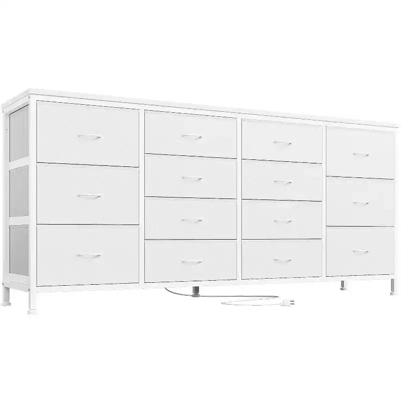 63-Inch TV Stand Dresser with 14 Fabric Drawers and Power Outlets