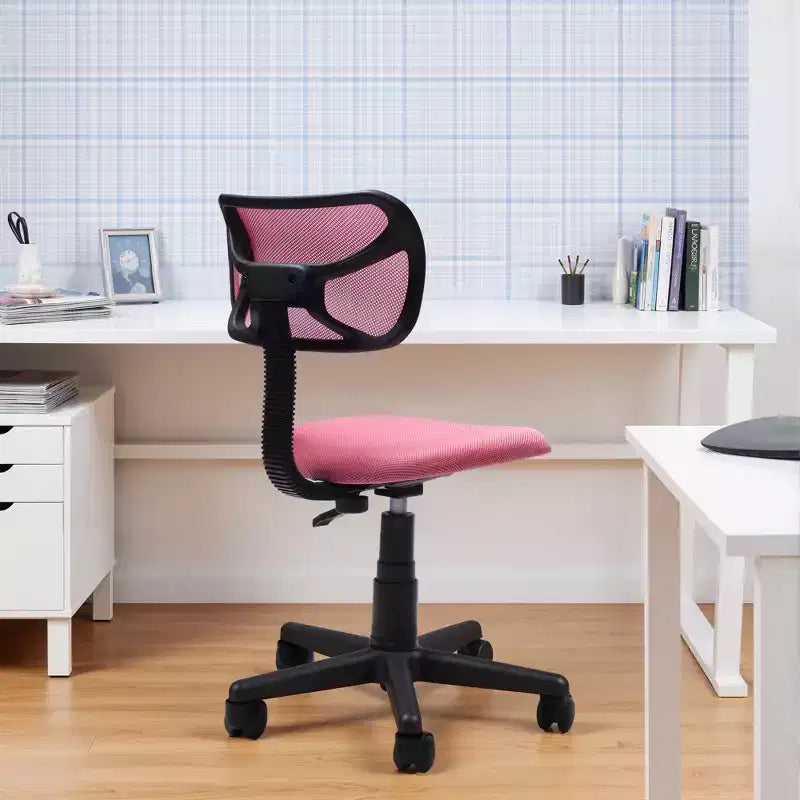 Low-Back Mesh Armless Desk Chair with Adjustable Height and Swivel Wheels, Pink
