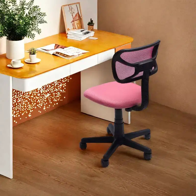 Low-Back Mesh Armless Desk Chair with Adjustable Height and Swivel Wheels, Pink