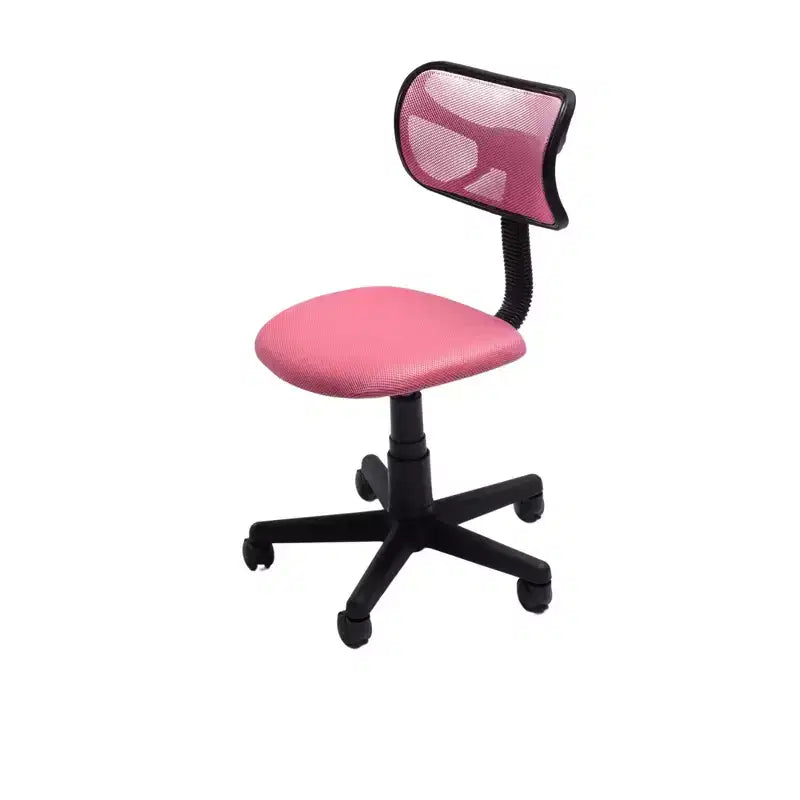 Sedia da Scrivania Senza Braccioli con Schienale Basso in Rete, Altezza Regolabile e Ruote Girevoli, Rosa