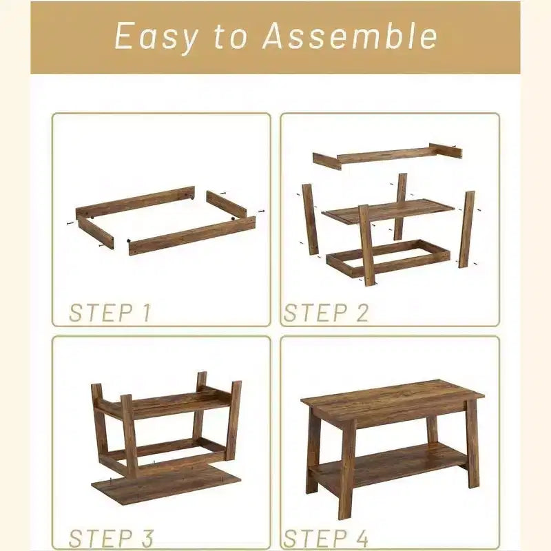 Small Space Rectangular 2-Tier Coffee Table with Storage Shelf, Modern Farmhouse Style, Assorted Colors