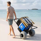 Carrello da spiaggia Dolly con ruote grandi per la sabbia, piattaforma di carico 18 x 15, carrello pieghevole per la sabbia con 12 ruote a palloncino, capacità di carico 165 libbre, nero