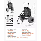 Carrello da spiaggia Dolly con ruote grandi per la sabbia, piattaforma di carico 18 x 15, carrello pieghevole per la sabbia con 12 ruote a palloncino, capacità di carico 165 libbre, nero