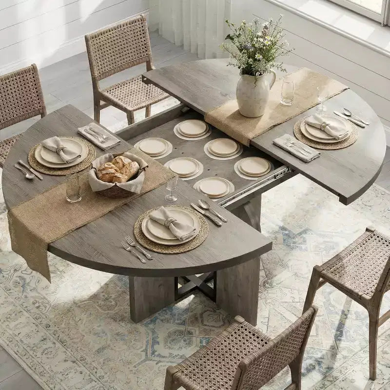 Tavolo da pranzo rotondo allungabile, 119–160 cm, 4-8 posti, piano in legno