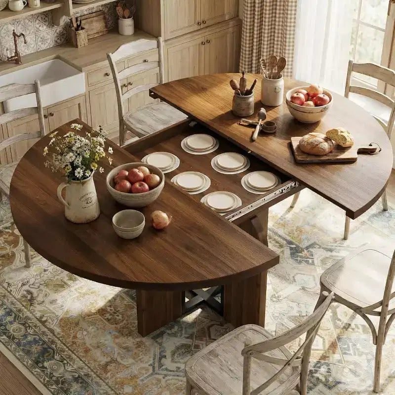 Tavolo da pranzo rotondo allungabile, 119–160 cm, 4-8 posti, piano in legno