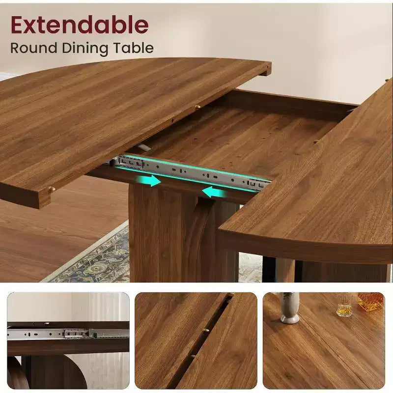 Tavolo da pranzo rotondo allungabile, 119–160 cm, 4-8 posti, piano in legno