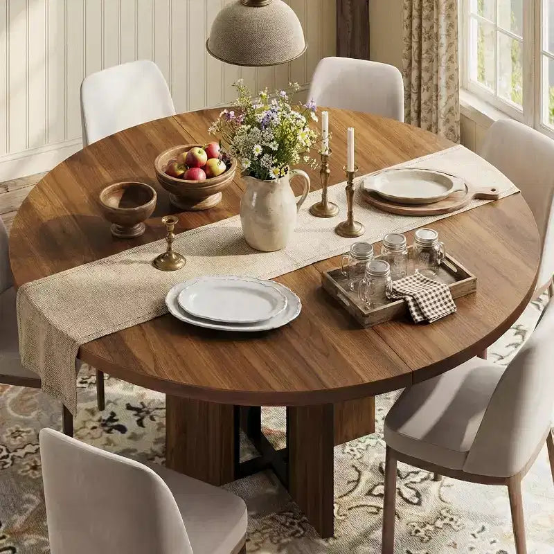 Tavolo da pranzo rotondo allungabile, 119–160 cm, 4-8 posti, piano in legno