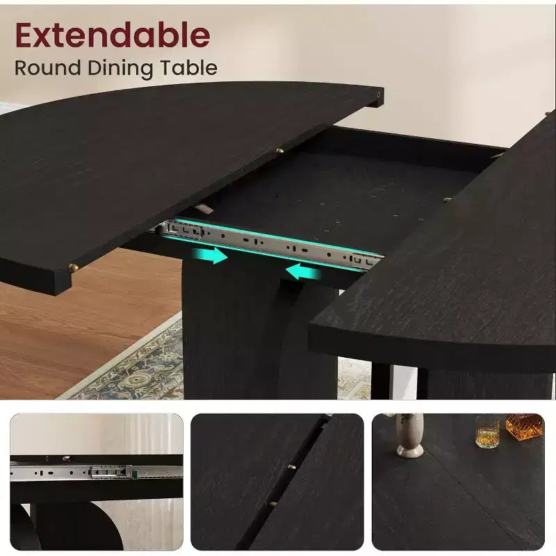 Tavolo da pranzo rotondo allungabile, 119–160 cm, 4-8 posti, piano in legno